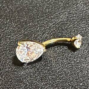 Beautiful Gold Tone Prong Set CZ Navel Belly Bar